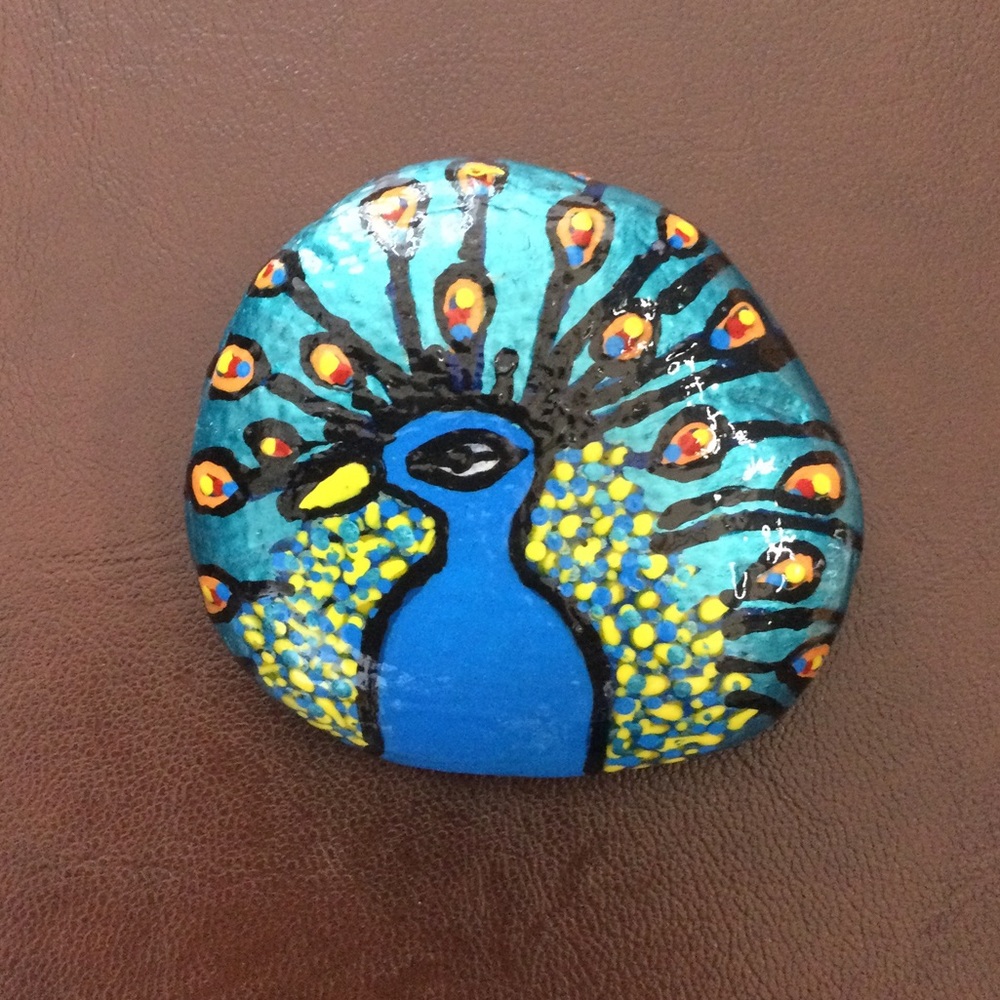 Hand Painted Peacock Rock